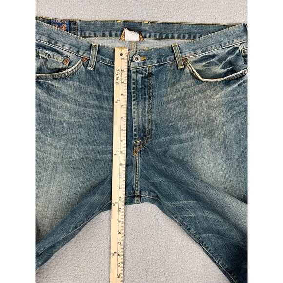 Lucky Brand Mens Jeans 38x33 Distressed Blue Dark Wash Stretch Denim Whiskers 🍀 - Picture 7 of 12